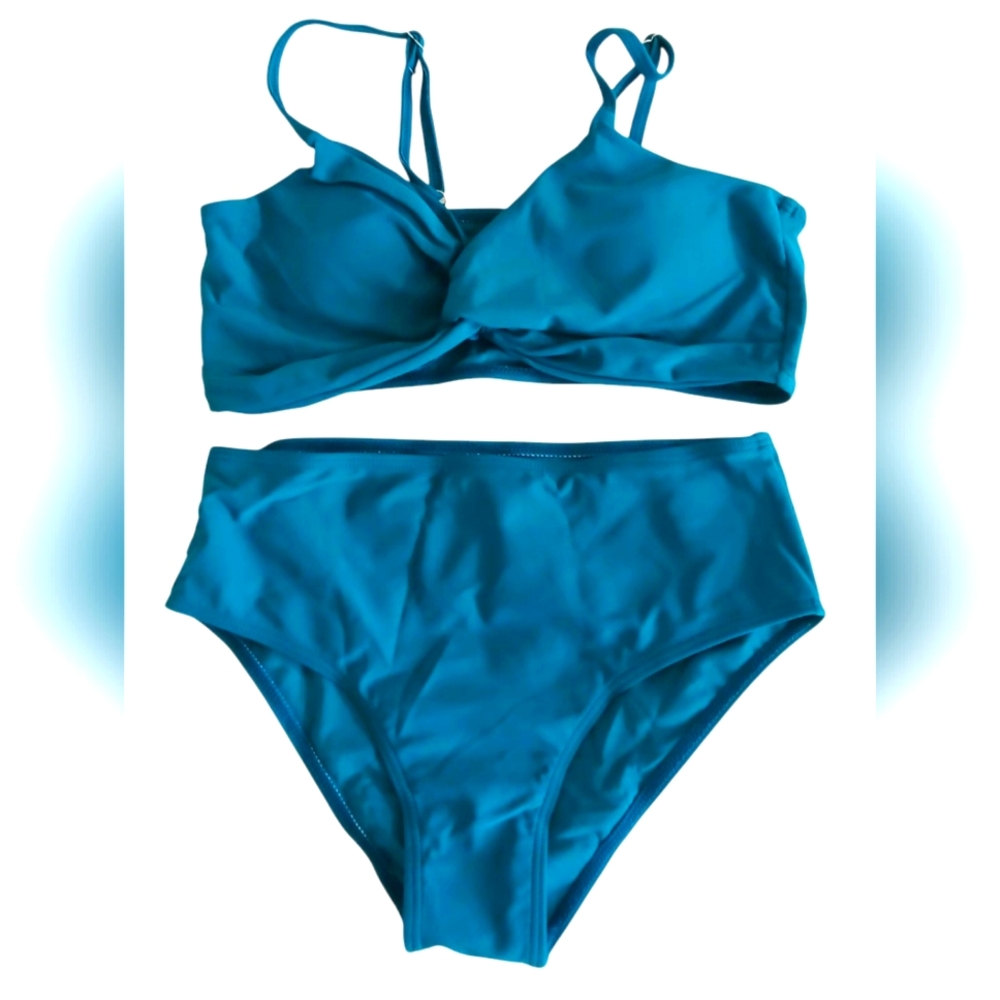 Girl's Two Piece Teal Bathing Suit Swim Set-NWOT-Size 13-14 Years
